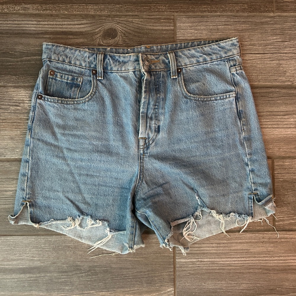 Gianni Bini Womens High Rise Button Fly Raw Hem Denim Shorts Light Jorts Size 29